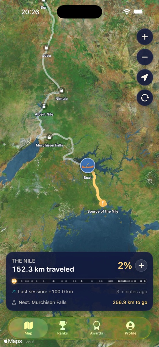 Live satellite map of the Nile with checkpoints