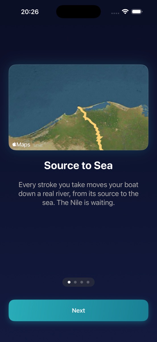 Onboarding: every stroke moves your boat down a real river